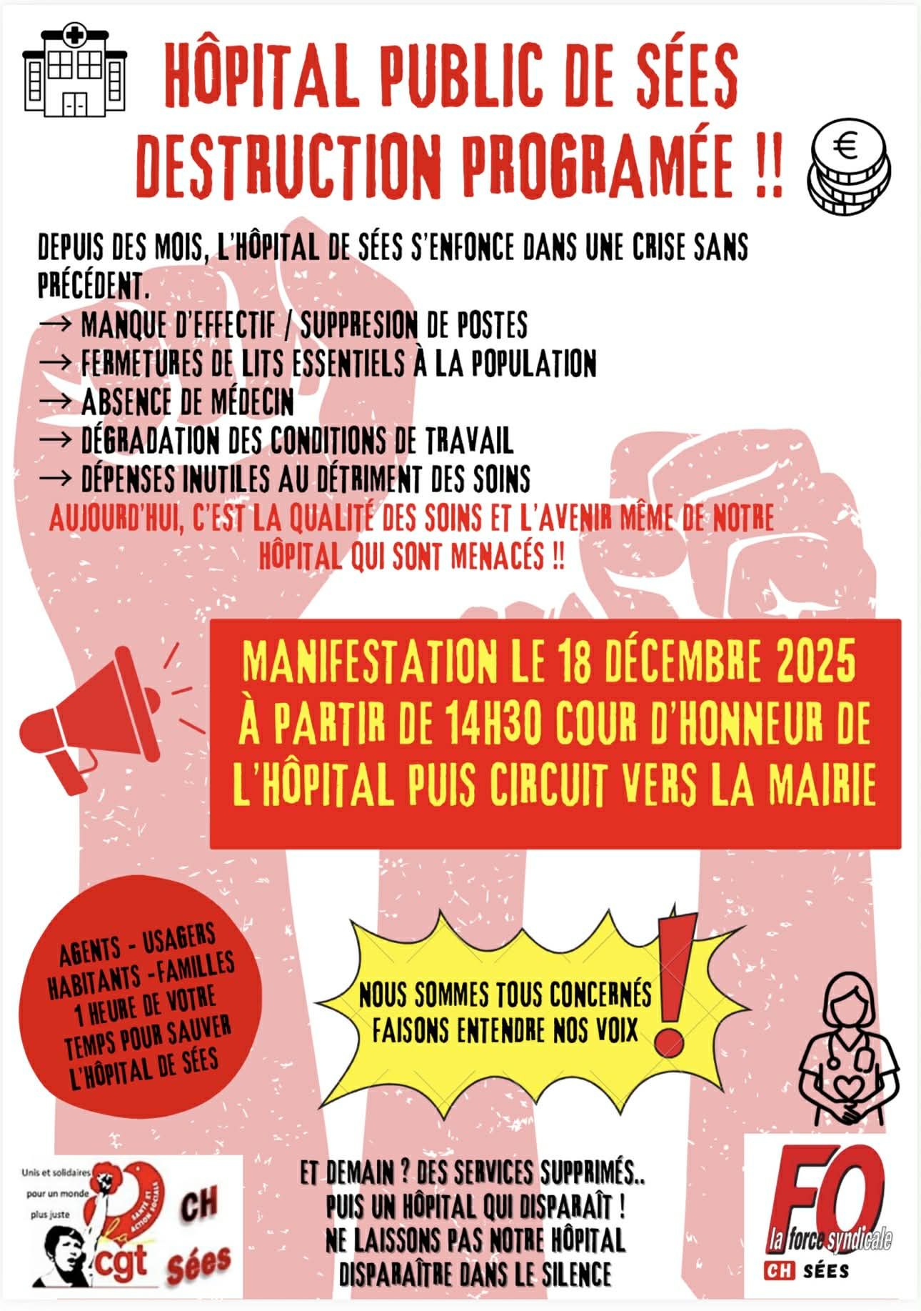 Manifestation contre la destruction de l'hôpital de Sées