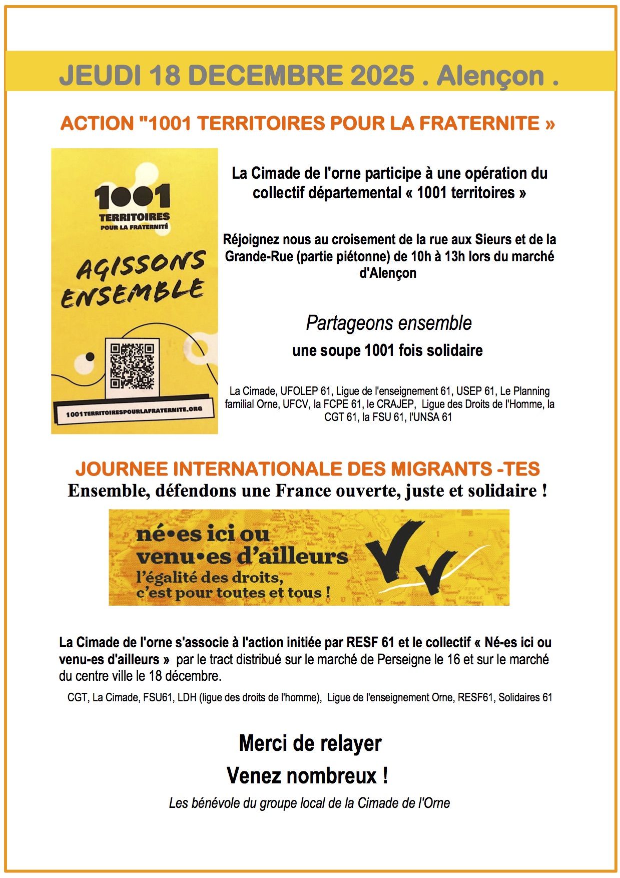 Actions collectives et solidaires Journée du 18 décembre