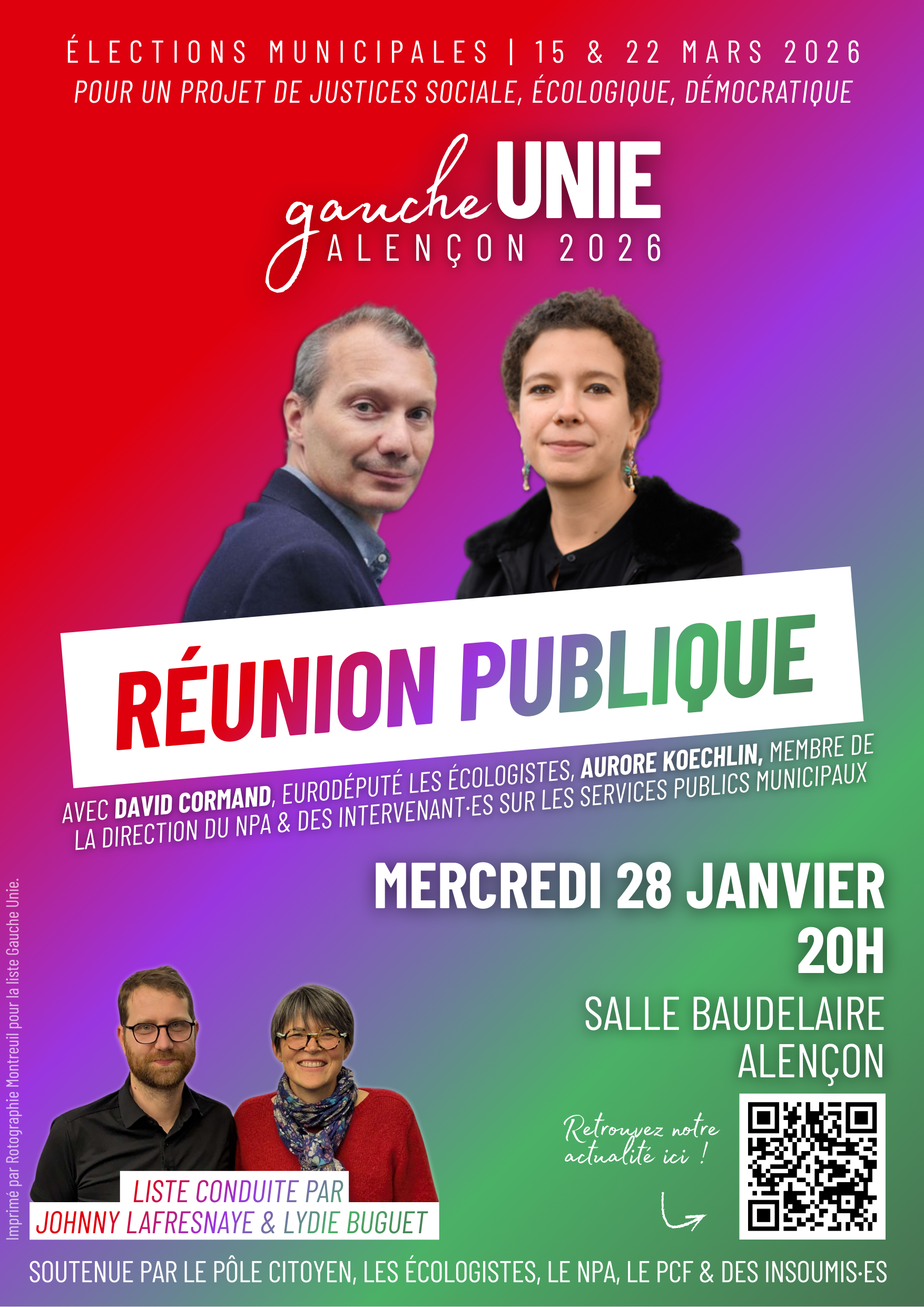 Réunion publique de la liste Gauche Unie Alençon 2026