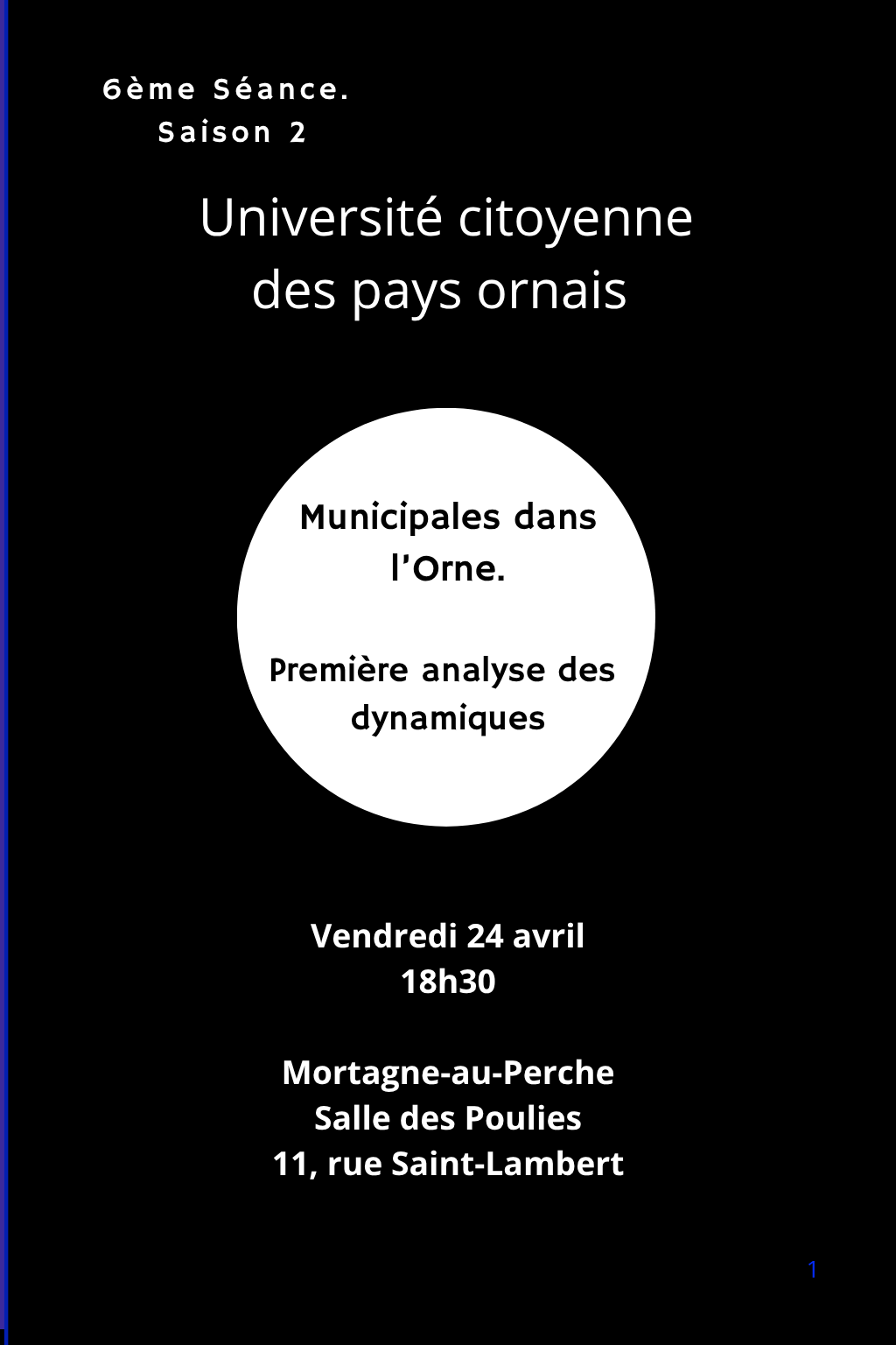 Université citoyenne des Pays ornais: Les municipales 2026 dans l'Orne