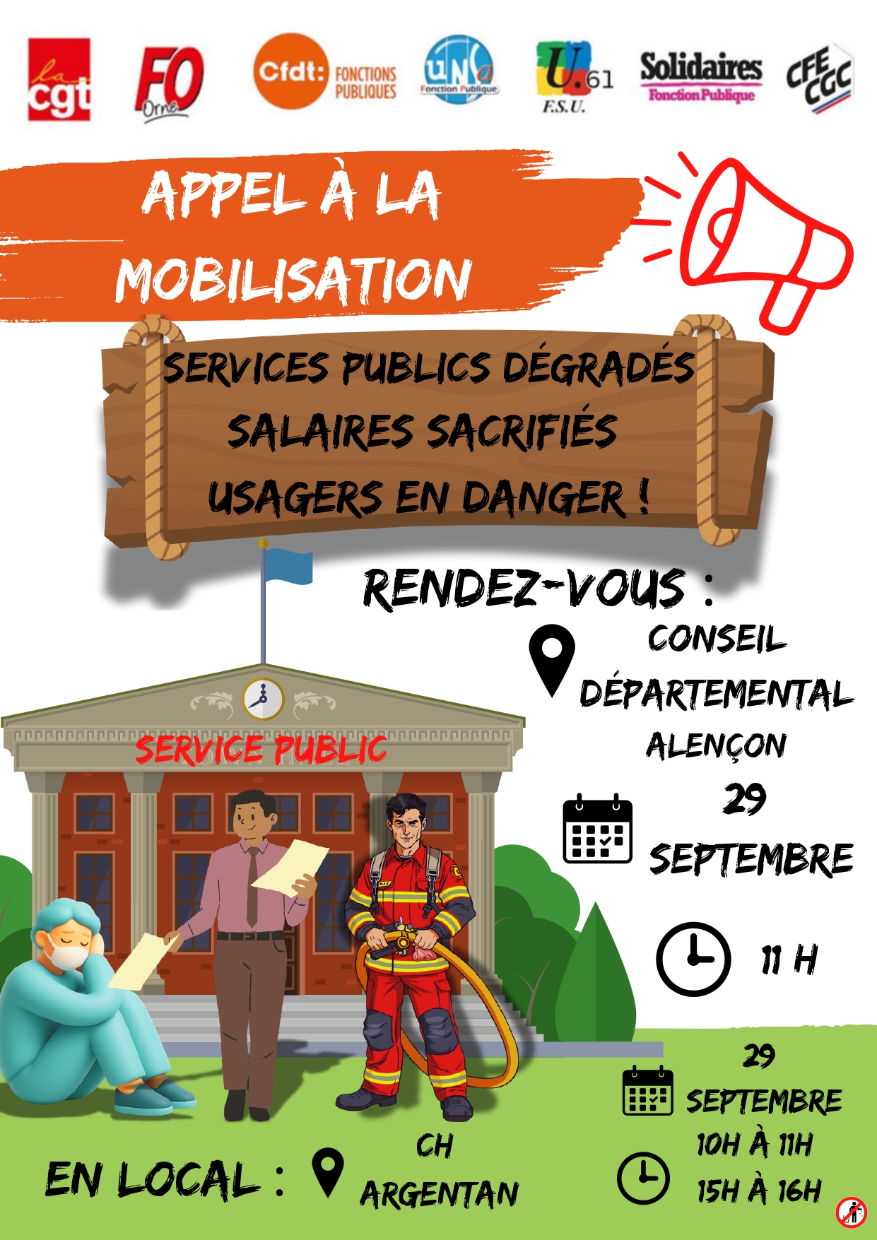 Rassemblements pour les services publics à Argentan
